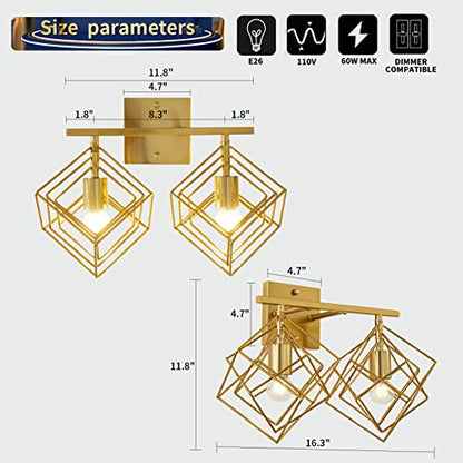 Bathroom Vanity Light with 2 Bulbs Bathroom Light Fixtures Over Mirror with Rotatable 2 Cube Shades Modern Wall Mounted Brushed Brass - color: Brushed Brass, size: 2-Lights ( 16" Width )