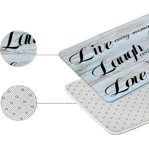 Live Laugh Love Bath Mat Rustic Teal Wooden Board Butterflies Inspirational Quotes Positive Motto Phrase Lettering Microfiber Memory Foam Bathroom Decor Home Entry Kitchen Bedroom Floor Rug - size: 1'6" x 2'6" (Rectangular)