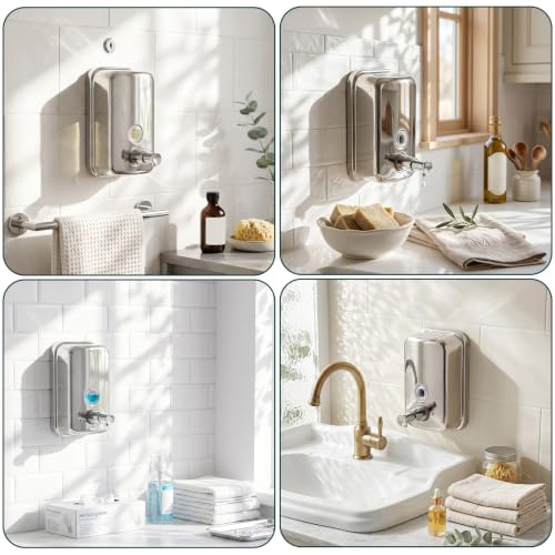 4 Pcs Commercial Soap Dispenser Wall Mount Set 17 Fl oz Stainless Steel Manual Liquid Pump Rust Proof Leak Free Liquid Sanitizer Dispenser for Bathrooms Kitchens