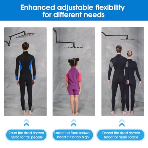 PDPBath Brass 16 Inch Shower Head Extension Arm, Upgrade Flexible Height & Angle Adjustable Shower Arm Extender with Lock Joints, for Fixed Shower Head & Handheld Shower Head, Matte Black - color: Matte Black, style: 6 Inch + 10 Inch