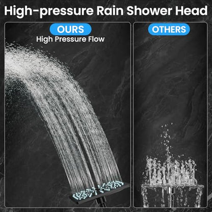 Veken Multi-Function Rain Shower Head with Handheld, High Pressure, Square | Rainfall Showerhead, Dual shower heads Combo, 5-mode Detachable Hand Held Spray with Hose, regaderas para shower, Matte Black - color: Matte Black