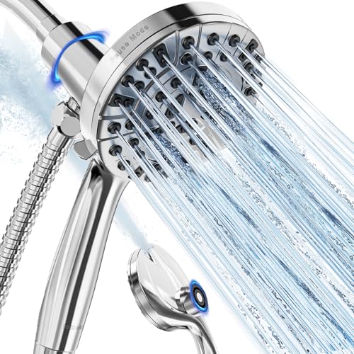 9 Settings High Pressure Magnetic Shower Head with Handheld | Power Wash for Tub&Tile, Magnetic Bracket, Pause Mode for Water Saving, Easy Clean Nozzles, 6ft Hose, Premium Chrome - color: Premium Chrome