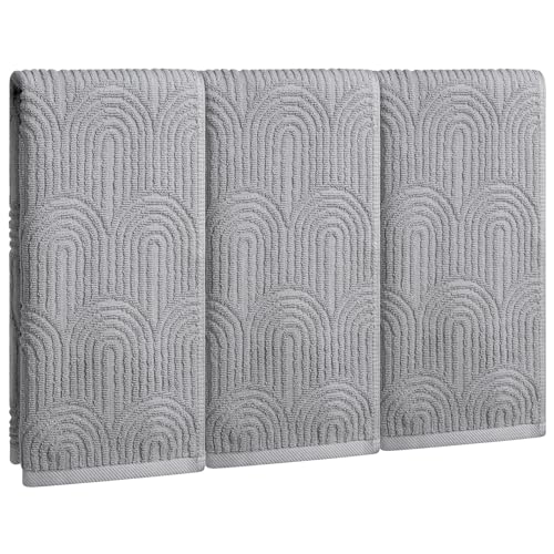 3pcs Gray Hand Towels for Bath,100% Cotton Boho 3D Arched Stripes Decorative Towel Set for Home Bathroom Kitchen Decor Gift,13.8x29.5 Inch - color: Gray, size: 3pcs