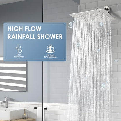12x8 Inch Rectangle Rain Shower Head Chrome, All Metal Stainless Steel 304, Full Body Rainfall Shower with 112 Silicone Nozzles, Ceiling Rain Showerheads - color: A-Chrome Polished, size: 12 x 8 Inch Rectangle