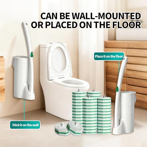 Disposable Toilet Brush, Toilet Bowl Cleaning System with 48 Count Wand Refills, Clean Brush Starter Kit with 1 Wand, 1 Storage Caddy and 1 wall Sticker (White) - style: Green-Toilet brush+48 refills