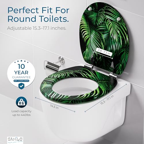 SANILO Wooden Toilet Seat with Soft Close [ROUND] - Decorative, Quiet & Slow Close Molded Wood Seat - With Strong Bumpers & Hinges - Adjustable Fit – Palmdream - color: Palmdream