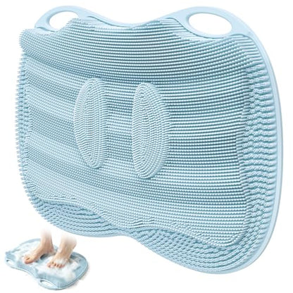 Silicone Shower Foot Scrubber Mat XL with Non-Slip Suction Cups | Feet Toes Deep Clean Exfoliate Massage Brush without Bending, Use in Shower Bathtub Floor Bathroom Safe 17.4*13.4" Light Blue - color: 17.4*13.4" Light Blue