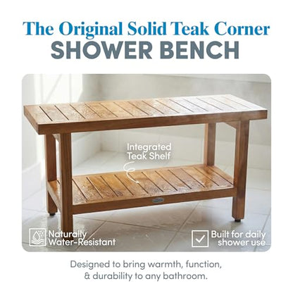 AquaTeak The Original 36" Spa Teak Shower Bench - Shower Stool with Storage Shelf for Bathroom - Durable Water Resistant Shower Chair - Shaving Foot Rest - Indoor & Outdoor Use