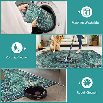 Moynesa Ultra-Thin Washable Teal Non Slip Bathroom Rug - 2x6 Laundry Room Mat, Machine Washable Non-Slip Pet Friendly Carpet Runner for Camper RV Foyer Kitchen Hallway - color: Teal, size: 2' x 6'