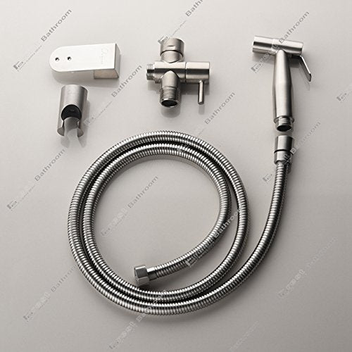 Brushed Nickel Hand Held Bidet Sprayer Diaper Shattaf Complete Set | Qualitied Stainless Steel High Pressure Sprayer Kit & 1.2M Hose with Brass T-Valve for Toilet Bidet Bathroom Baby Diaper
