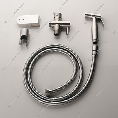 Brushed Nickel Hand Held Bidet Sprayer Diaper Shattaf Complete Set | Qualitied Stainless Steel High Pressure Sprayer Kit & 1.2M Hose with Brass T-Valve for Toilet Bidet Bathroom Baby Diaper