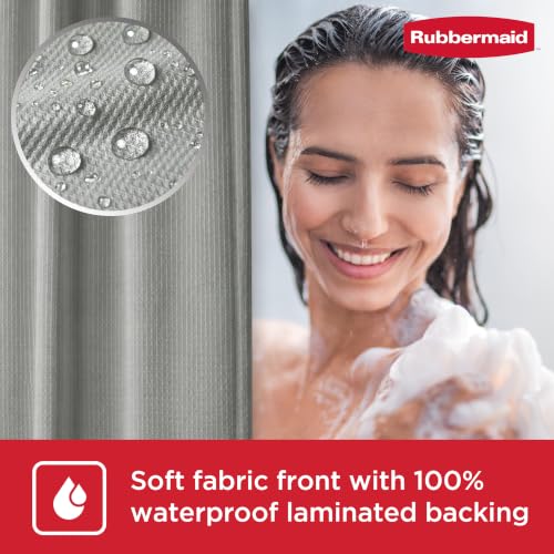 Rubbermaid Grey Shower Curtain Liner: Waterproof Fabric Shower Liner for Bathroom, with 2 Magnets and Rustproof Grommets, 70x72, Standard Size, Gray - color: Grey