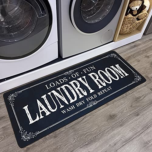 ROMAMIGO Non Slip Laundry Runner Rug - Farmhouse Kitchen Floor Mat for Mudroom and Bathroom - Black, 20 X 47 Inches - color: Black