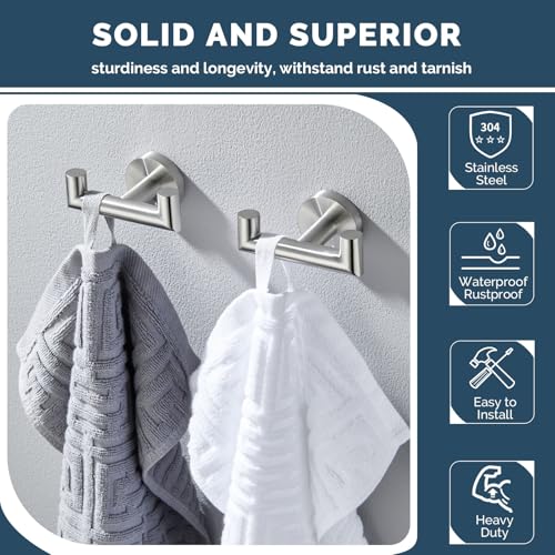 Angle Simple Towel Hooks for Bathrooms, 2 Pack Robe Holder, Brushed Nickel | Hand Towel Coat Holder, Solid SUS304 Stainless Steel, Versatile Double Hook, Modern Design, Wall Mount - color: Brushed Nickel, size: 2 Pack