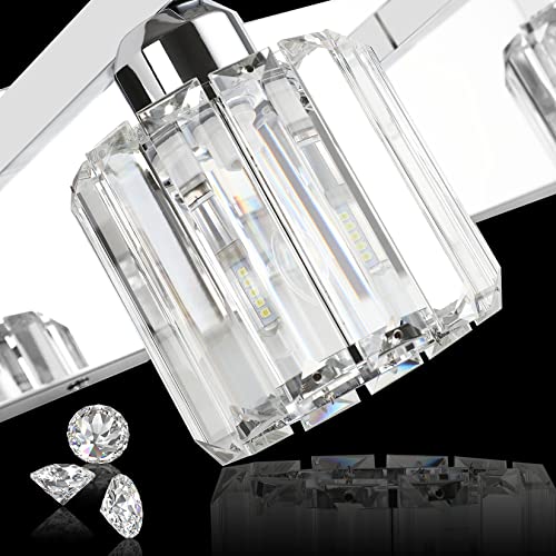 Aipsun Bathroom Vanity Light Crystal Vanity Lighting Fixtures 6 Lights Chrome Vanity Light for Bathroom (Exclude Bulb) - color: Chrome (Round), size: 49 inch