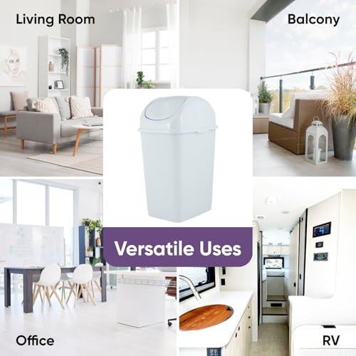 Superio Kitchen Trash Can with Swing Top Lid 9 Gallon Slim Waste Bin 37 Qt Sturdy Plastic Garbage Can Medium Recycling Bin for Office, Bathroom, Under Counter, Dorm, Bedroom (White-2 Pack) - size: 9 Gallon, style: 2 Pack