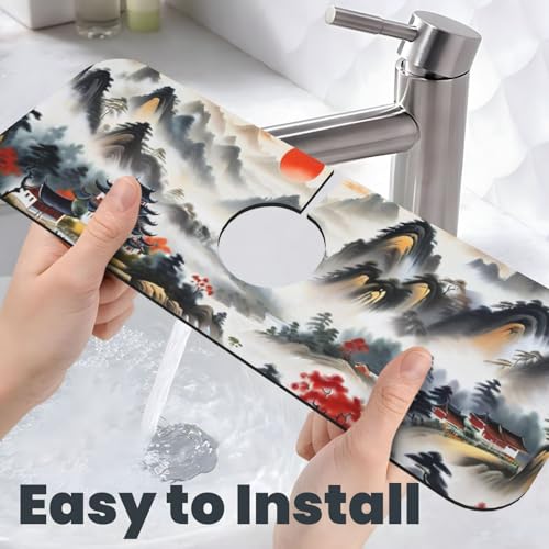 Chinese Sun Mountain Tower Garden Fashion Kitchen sink faucet pad, strong water absorption, anti slip, easy to clean, very suitable for splash and drip prevention, suitable for kitchens and bathrooms - color: Chinese Sun Mountain Tower Garden Fashion