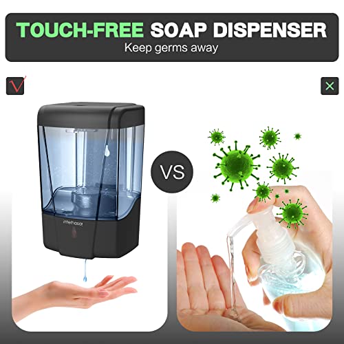 interhasa! Soap Dispenser, Touchless Hand Sanitizer Dispenser Wall Mount Automatic Kitchen Soap Dispenser for Commercial Home, Office, 600ml/20oz Black - color: Black