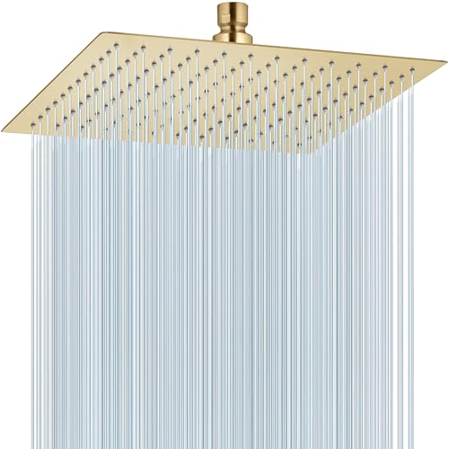 Midanya Square Rain Shower Head,High Pressure,Brushed Gold 12 Inch | 360°Swivel,Ceiling or Wall Mount,Waterfall Full Body Coverage,Bathroom Remodel,Stainless Steel Large Rainfall Shower Head - color: Gold, size: 12 Inch