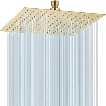Midanya Square Rain Shower Head,High Pressure,Brushed Gold 12 Inch | 360°Swivel,Ceiling or Wall Mount,Waterfall Full Body Coverage,Bathroom Remodel,Stainless Steel Large Rainfall Shower Head - color: Gold, size: 12 Inch