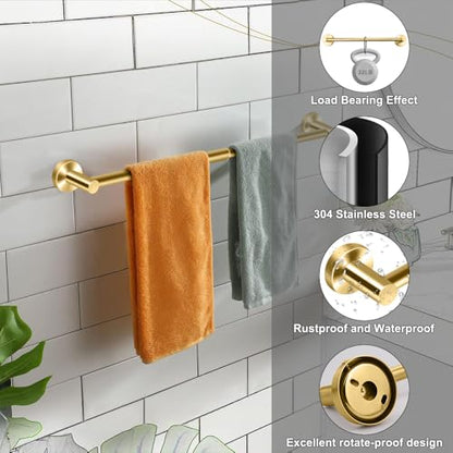 MGahyi Adjustable Stainless Steel Towel Racks for Bathroom 13.18-24In | Rustproof Single Towel Bar Wall Mounted, Sturdy & Space-Saving Towel Holder Rod for Bathroom Accessories, Gold - color: Gold