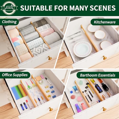Dunruz Bamboo Drawer Dividers 2.6" High,17"-20" Adjustable Spring Loaded Clothes Drawer Organizers for Kitchen, Dresser, Bathroom, Bedroom and Office - size: 4 Pack 17-20"L