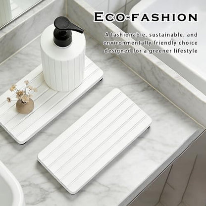 2PCS Stone Drying Tray, Water Absorbing Stone Tray for Sinks, Neat Diatomite Sink Trays, Fast Drying Kitchen Sponge Hand Soap Holder, Instant Dry Sink Coasters Used for Bathroom Counter -White - color: 2pcs White 5stripes