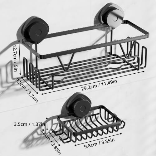 KEGII Suction Cup Shower Caddy Shower Organizer Shelf Bathroom Storage | 2 Pack Stainless Steel No Drill Shower Suction Shelf with Soap Holder & Hooks, Shampoo Holder Bathroom Basket, Black - color: Matte Black