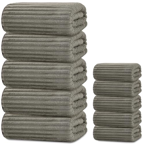 Extra Large Bath Towel Set 10 Piece, XL Bath Towels 35"x67" Oversized Bath Sheets, 280 GSM Microfiber Quick Dry Absorbent Towels, 5 Bath Sheets & 5 Hand Towels (Brown) - color: Brown, size: Bath towel 35" x 67"+hand towel 30"x13"