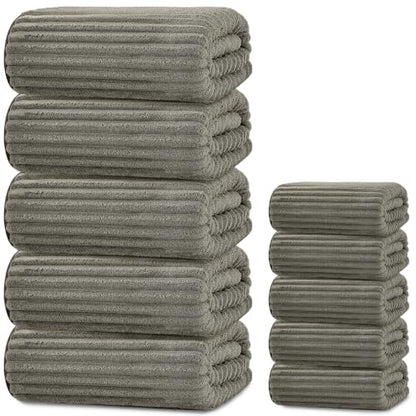 Extra Large Bath Towel Set 10 Piece, XL Bath Towels 35"x67" Oversized Bath Sheets, 280 GSM Microfiber Quick Dry Absorbent Towels, 5 Bath Sheets & 5 Hand Towels (Brown) - color: Brown, size: Bath towel 35" x 67"+hand towel 30"x13"