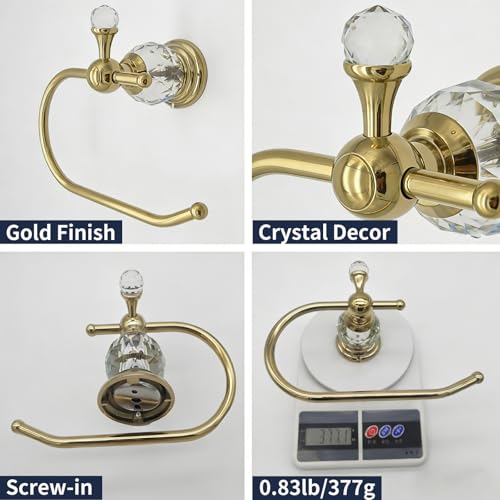 Gold Toilet Paper Holder with Crystal, Tissue Roll Holder Wall Mounted | Stainless Steel Rust-Resistant Hand Towel Holder Bathroom Hardware, Polished Gold Finished, Fits Bathroom & Kitchen - color: Toilet Paper Holder