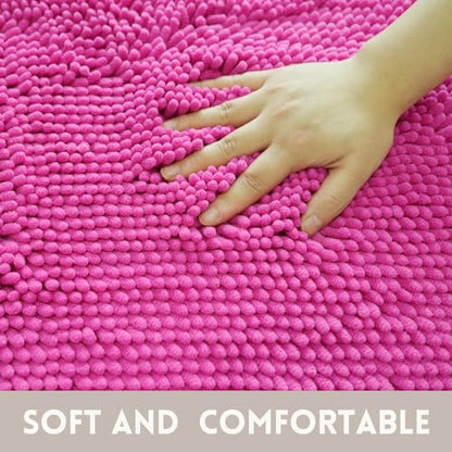 Valentine's Day Bathroom Mat Bathroom Rugs Chenille, Extra Thick and Absorbent, Non-Slip, Machine Washable, Dry Quckily, Soft Cozy Plush, Used Under Shower Bathtub and Sink, Hot Pink - color: Rose, size: 20 x 32 inch + 20 x 20 inch (U-Shape)