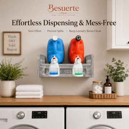 Wooden Wall Mount Laundry Detergent Holder, Rustic Gray | Farmhouse Wooden Organizer, Holds 2 Detergent or Softener Bottles, Laundry Room Storage - color: Rustic Gray