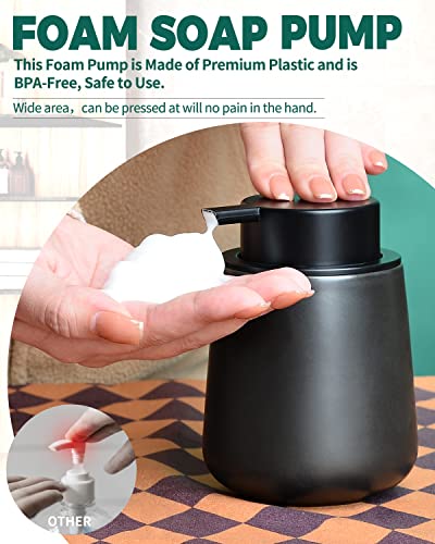 Bosilunlife 12Oz Ceramic Foam Soap Dispenser for Bathroom Kitchen Counter | Premium countertop foam pump creates delicate dense foam, stable desktop placement, Matte Black - color: Matte Black
