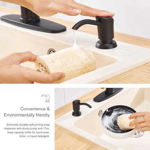 GAGALIFE Built in Sink Soap Dispenser or Lotion Dispenser for Kitchen Sink, Matte Black ABS Pump Head, with 17 Ounce PET Large Soap Bottle - color: Matte Black