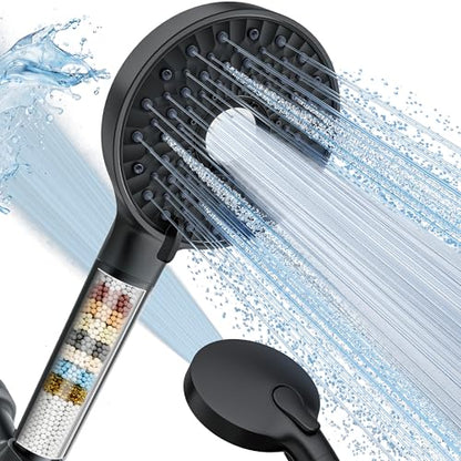 Magichome Shower Head with Handheld, High Pressure 10-Spray Detachable Chrome Showerhead with Stainless Steel Hose, Black - color: Black
