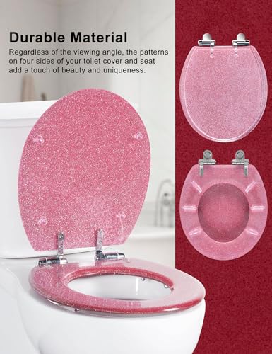 Angol Shiold ROUND Resin Soft Close Toilet Seat Pink Glitter16.5" | Quick Release Heavy Duty Acrylic Decorative Toilet Seats Easy to Install & Clean (Pink Glitter) - color: Pink Glitter