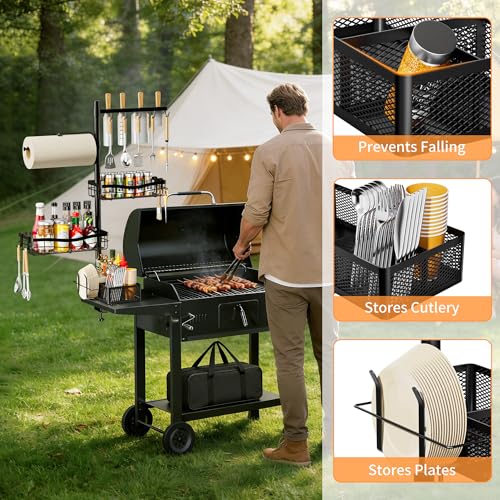 DAOYA Griddle Caddy Organizer for Blackstone Grill Caddy for Outdoor Grill | Adjustable Seasoning Holder, Plate Storage Rack, Windproof Paper Towel Holder, BBQ Tool Rack, Storage Bag, for Husband & Dad