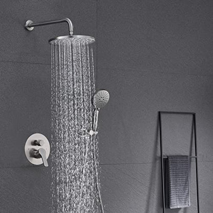 Iriber Shower System Wall Mounted Shower Faucet Set with High Pressure Shower head and 3-Setting Handheld, Bathroom Shower Trim Kit Contain Pressure Balance Valve Cartridge, Brushed Nickel - color: Brushed Nickel