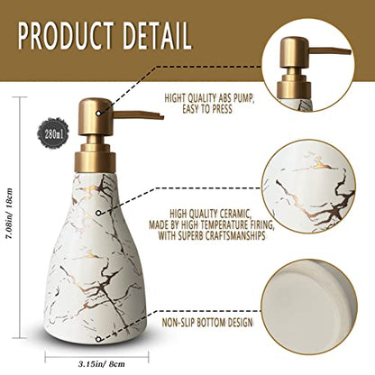 Ceramic Soap Dispenser for Bathroom White Soap Dispenser for Kitchen Dish Soap Dispenser with Marble Pattern Liquid Hand Soap Dispenser Pump Bottle - color: White Marble Cone Bottle