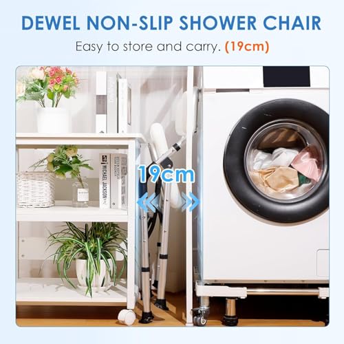 DEWEL Foldable Shower Chair for Elderly and Disabled, Folding Shower Seat with Armrests and Back Height Adjustable, Aluminum Alloy Bath Seat for Inside Shower, 330lbs Capacity(Gray) - color: Gray