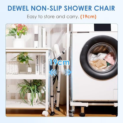 DEWEL Foldable Shower Chair for Elderly and Disabled, Folding Shower Seat with Armrests and Back Height Adjustable, Aluminum Alloy Bath Seat for Inside Shower, 330lbs Capacity(Gray) - color: Gray