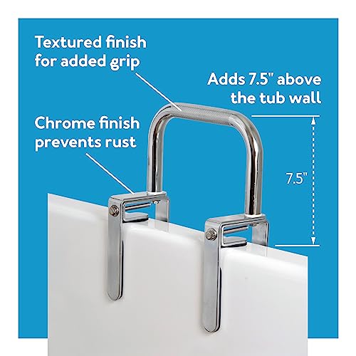 Carex Bathtub Rail with Finish Bathtub Grab Bar Safety Bar for Seniors and Handicap for Assistance Getting in and Out of Tub, Easy to Install on Most Tubs, Chrome, 1 Count - style: Single-Grip