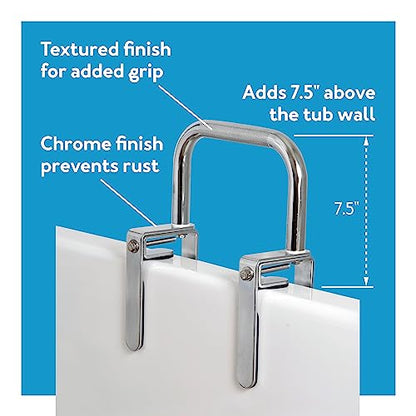 Carex Bathtub Rail with Finish Bathtub Grab Bar Safety Bar for Seniors and Handicap for Assistance Getting in and Out of Tub, Easy to Install on Most Tubs, Chrome, 1 Count - style: Single-Grip