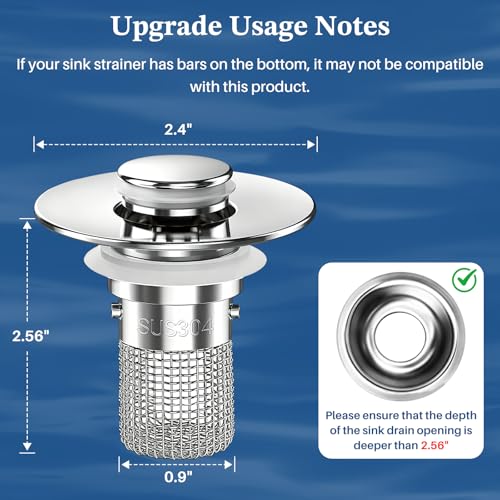 Bathroom Sink Drain Strainer,Pop Up Sink Stopper with Removable Stainless Steel Hair Catcher Basket, Anti-Clog Bathroom Sink Drain Plug for 1.1-2.36 Inch Drain Holes (Sliver 5Pcs) - color: Sliver-5pcs