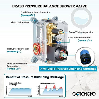 gotonovo Rainfall Bathroom Shower System Rain Shower Head and Handle Set Wall Mounted Shower Complete Combo Solid Brass Pressure Balancing Shower Mixer Valve 12 Inch Oil Rubbed Bronze - color: Oil Rubbed Bronze, size: 12 Inch