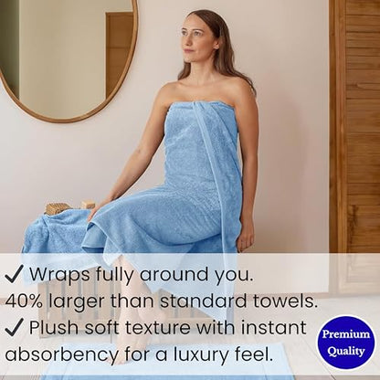 SALBAKOS Luxury 100% Turkish Cotton Bath Sheet 40x80 inch (1-Piece, Blue) | Extra Large Jumbo Oversized Bathroom and Beach Towel, Super Soft Highly Absorbent Thick Premium Hotel Quality, Made in Turkey - color: Blue, size: Jumbo Bath Sheet