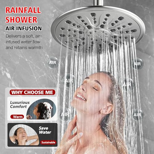 SUMERAIN Brushed Nickel Rain Shower System with Slide Bar | Multi-Settings Rainfall Showerhead, Handheld Spray, Includes 2-in-1 Easy Control Shower Valve, Single Handle - color: Brushed Nickel