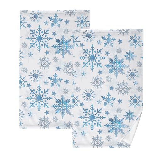 ALAZA Christmas Blue Snowflake Hand Towels for Bathroom Set of 2 Xmas Fingertip Towels Face Towels,Cotton Soft Absorbent Bath Towels Winter Hand Bath Towel 16x28in - color: Blue Snowflake