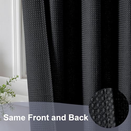 Black Shower Curtain, Stall Small Waffle Weave Heavy Fabric Shower Curtains for Narrow Size Bathroom, Waterproof Soft Hotel Spa Luxury Bath Curtain Set, Machine Washable, Black, 36x72 Inch - color: Black, size: 36"W x 72"L (Pack of 1)